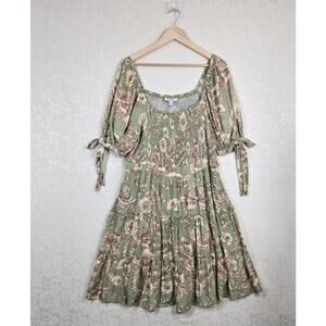 Agua Bendita x Target Dress XXL Green Floral Puff Sleeve Smocked Romantic Boho